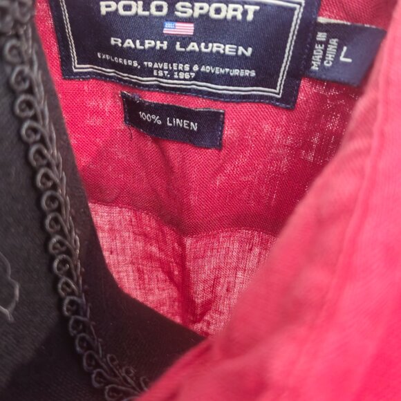 Ralph Lauren Women's Red Button Up Linen Polo Large - Picture 2 of 3